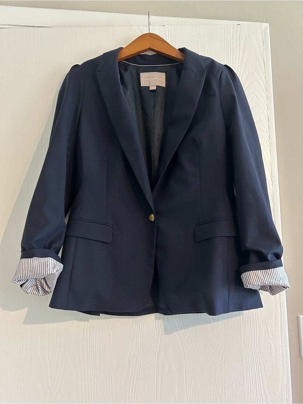 Banana Republic Navy Single-Button Blazer with Rolled Cuffs